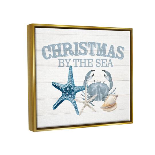 Stupell Industries Christmas By The Sea Nautical Framed Floater Canvas Wall Art